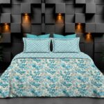 Aqua Blue floral Printed Double bed Bedsheet