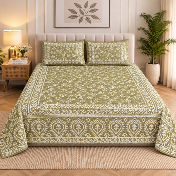 Olive green paisley Double bed Bedsheet