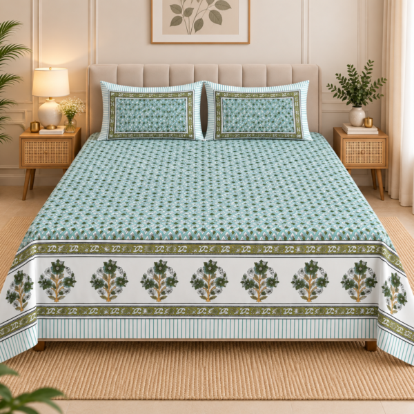 Mint Meadow Elegance Bedsheet
