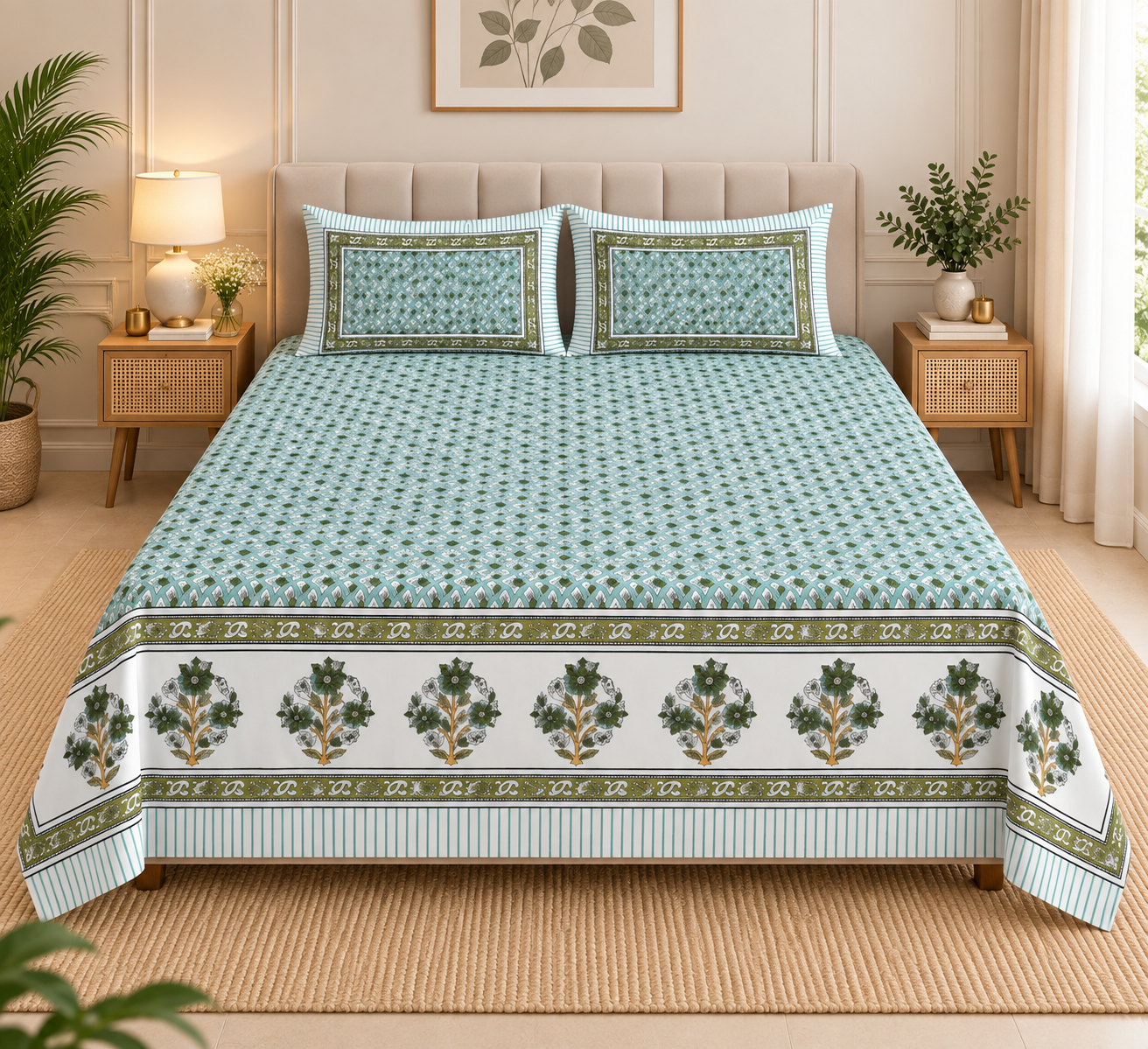2026/09/1000259468.png Mint Meadow Elegance Bedsheet - Image 1