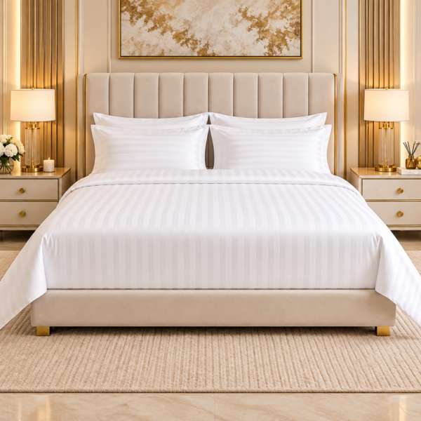 Luxe white striped Bedsheet