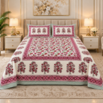 Pink Floral Heritage Jaipuri Cotton double bed Bedsheet