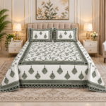 Elegant Sage Paisley Jaipuri Cotton Bedsheet