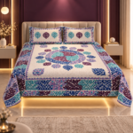 Teal & Burgundy Mandala Pure Cotton Bedsheet