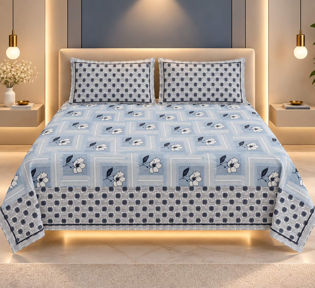 2026/09/1000261787.png Blue Blossom Heritage Bedsheet - Image 1
